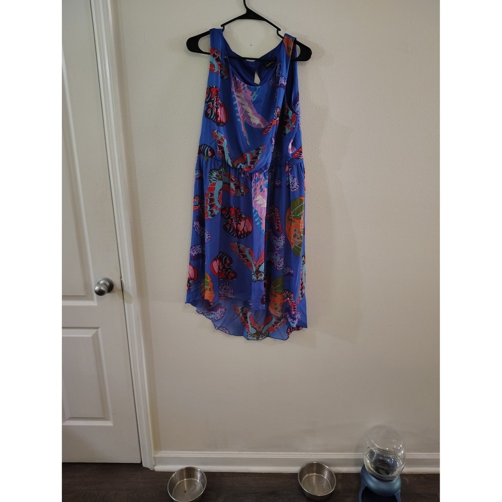 Voir Voir Womens Blue Butterfly Print High Low Chiffon Dress Size 14 Sleeveless